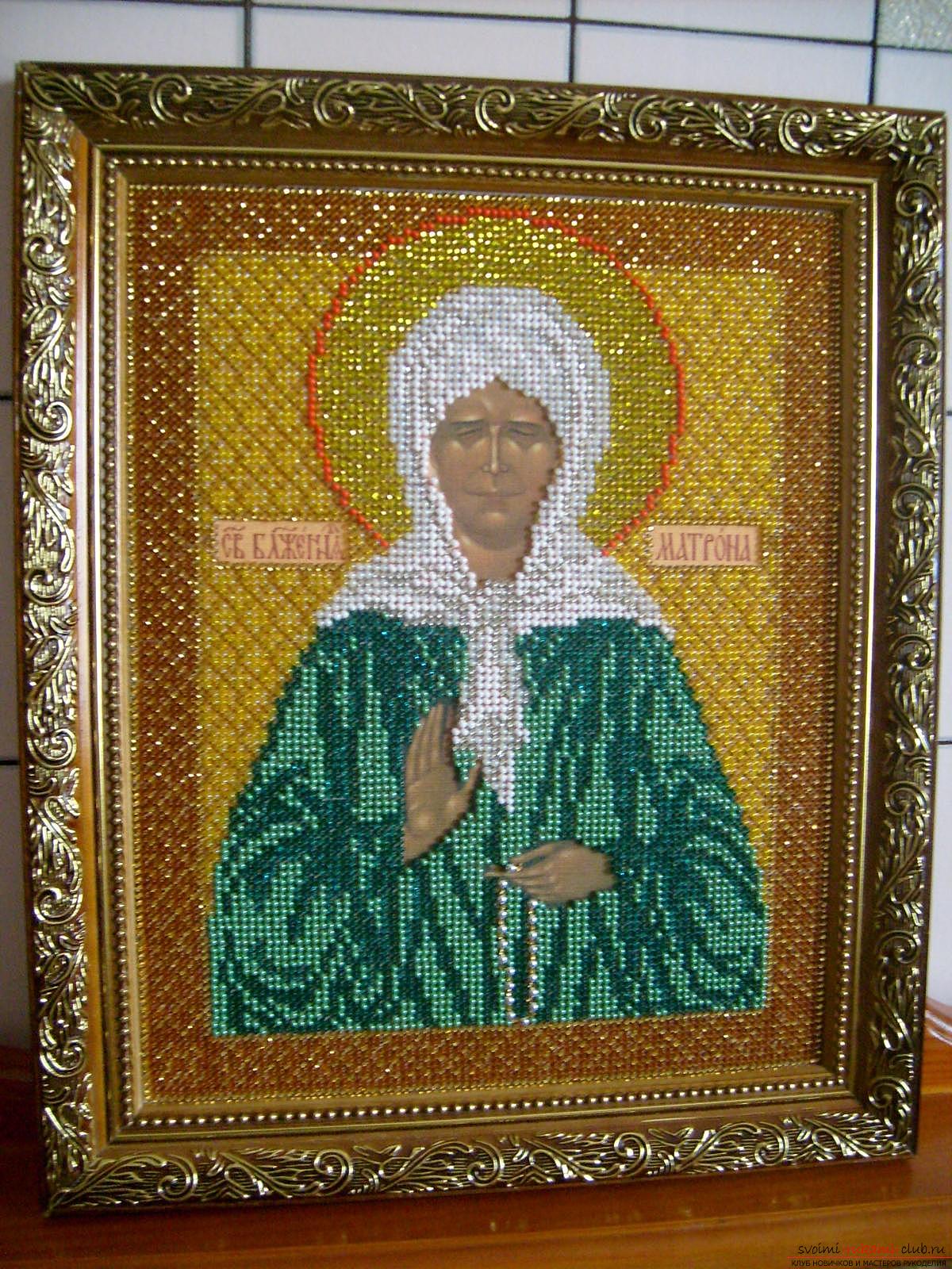 Embroidery of the face of saints with beads. Photo №1