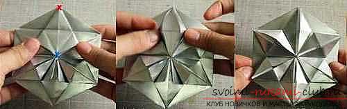 Триизмерна снежинка, направена по оригами. Снимка №7
