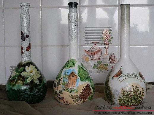 Original decoupage of bottles with their own hands: master class. Picture №3