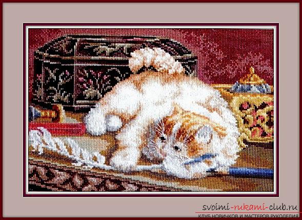 Scheme of embroidery of F. Busch's painting "A kitten with a feather". Photo №6