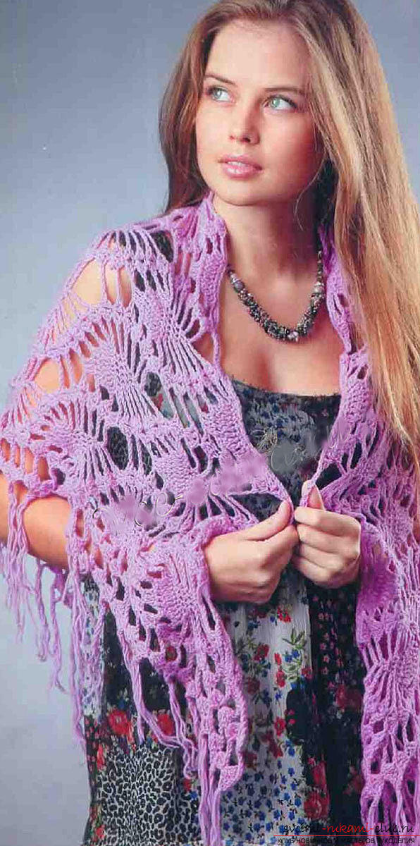 We learn to knit an openwork shawl crochet. Photo №1