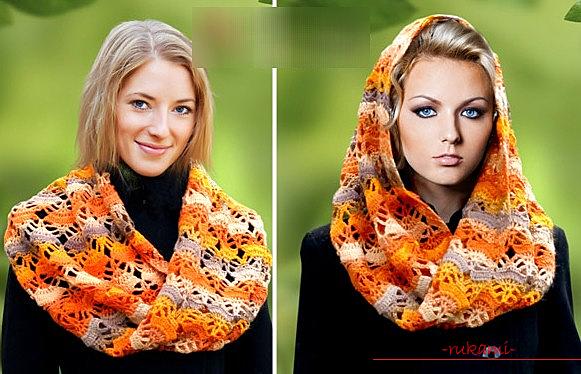 Crochet lessons of scarf snud - knitting patterns for beginners. Picture №10
