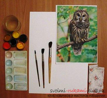 Figure owls for children, made in the technique of drawing gouache. Photo №1