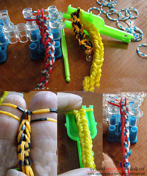 Leren armband Franse vlecht weven van gekleurd rubber met eigen handen foto. Foto №1