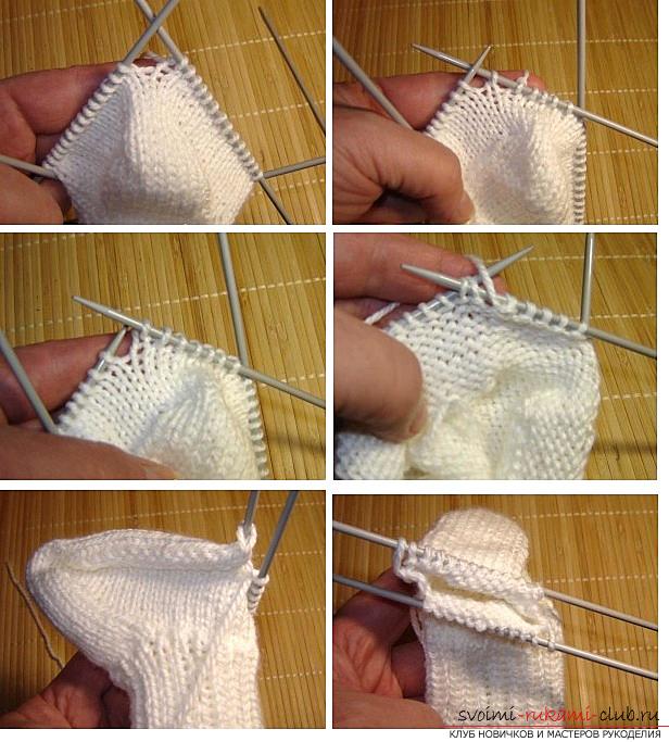 How to knit booties, knitting options on two and five spokes, with a seam on the sole and on the side, a seamless version, step-by-step photos and description. Photo №25