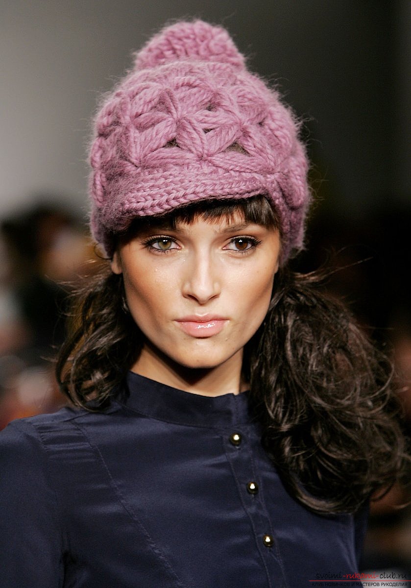 плетена плетена вълнена зимна шапка за жени. Снимка №1