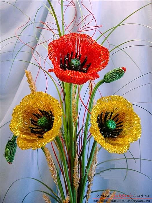 How to weave flowers of poppies, photo and description of weaving a bouquet of poppies. Photo №7