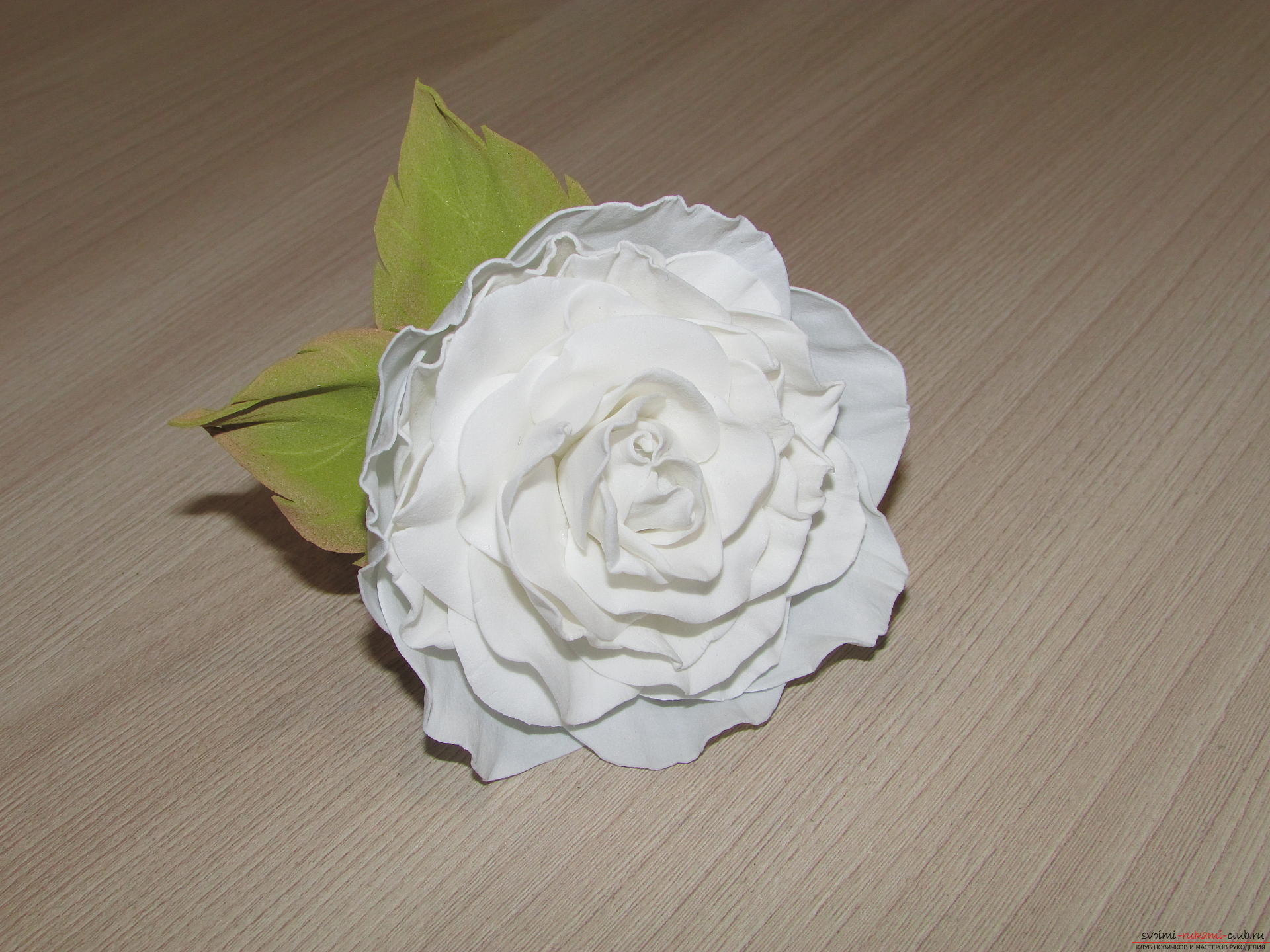 This detailed master-class of flowers from foamiran tells how to make a white rose .. Photo # 12