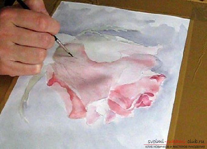 Step by step drawing with watercolor roses. Picture №3