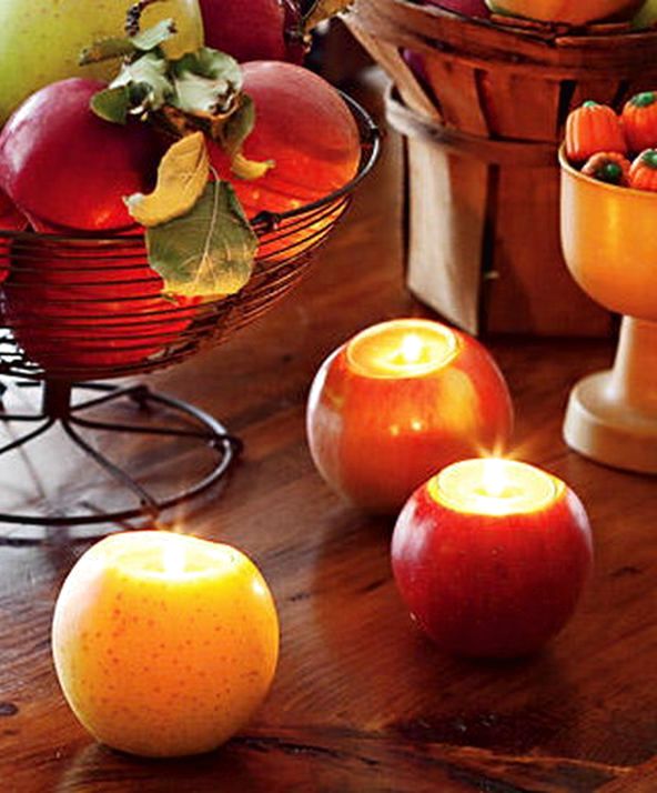 декор от ябълки - свещници