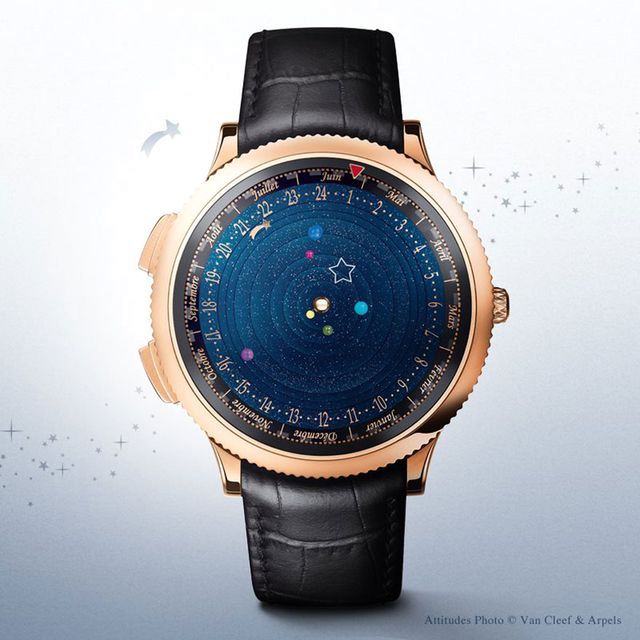 precious astronomical wristwatch with solar system