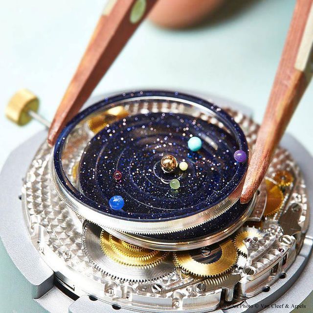 unusual astronomical wristwatch with solar system