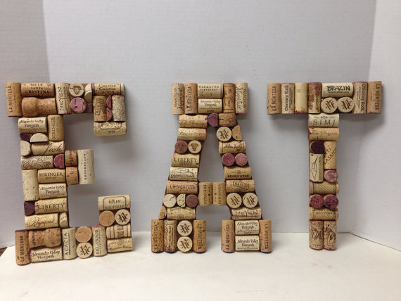 Wine cork letters. The inscription for the dining room photo