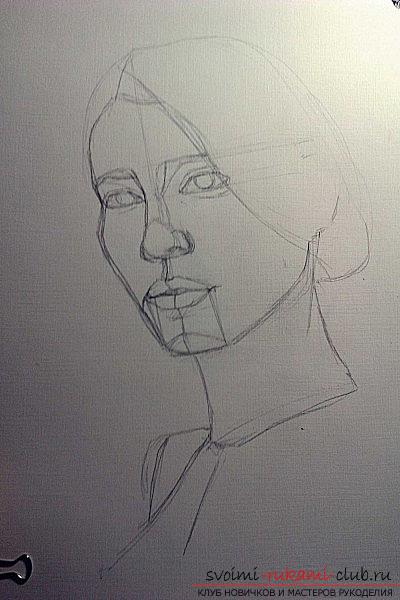 Step-by-step drawing of a portrait of a girl. Photo # 2
