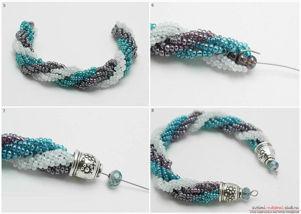 How to make a tourniquet from beads, weaving plait of various sections, crochet crochet, step-by-step photos and a detailed description of the creation of beaded harnesses and ornaments on their basis. Photo №4
