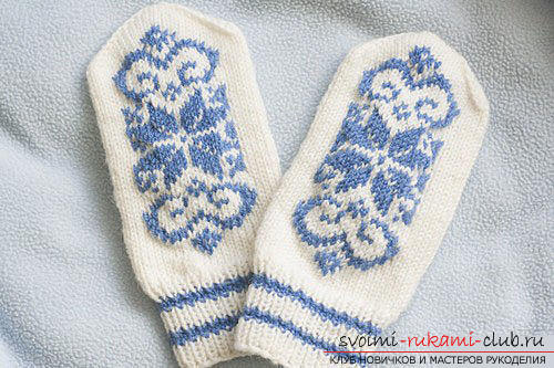 How to tie warm mittens for children with knitting needles. Picture №10