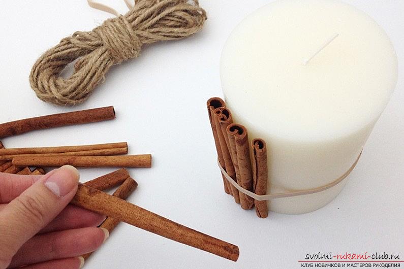 Decorating the New Year's table with their own hands, a master class on creating a central composition for the New Year's table made of candles and cinnamon sticks with their own hands .. Photo # 3