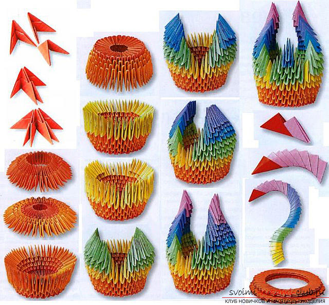 Modular origami rainbow swan. Photo №5