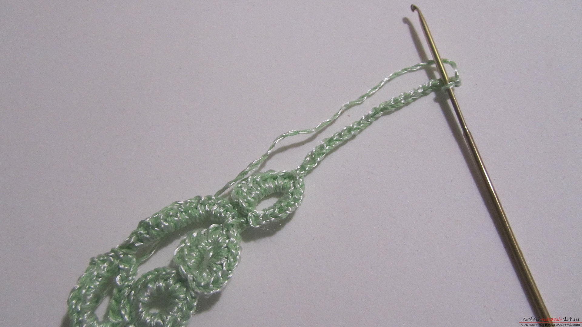 This master class will tell you how to create a crocheted knitted braid in the technique of ribbon lace. Photo Number 18
