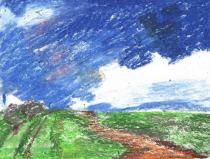 Изчертаване на пейзаж с маслени пастели. Снимка # 2
