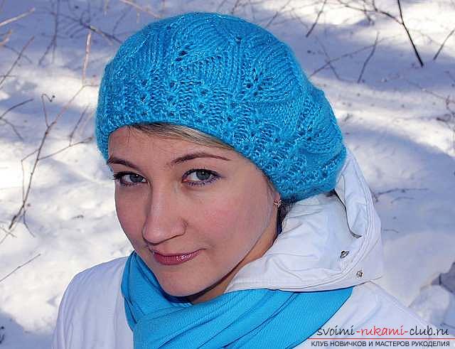 We knit an interesting model of beret with knitting needles. Photo №1