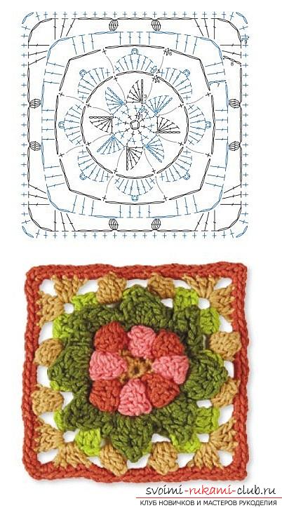 Schemes and description of knitting crocheted square motifs. Photo №7