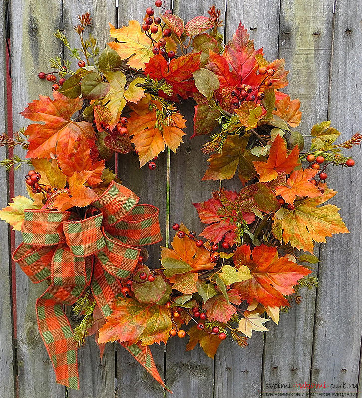 Making of autumn wreaths from leaves .. Photo # 4