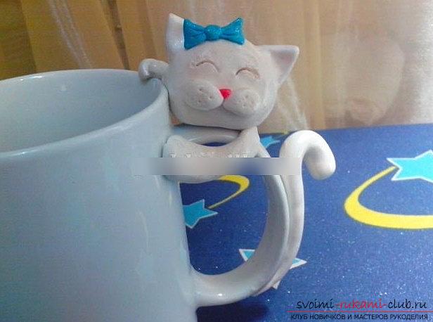 Kitty on a cup - a lesson of polymer clay and a master class for beginners. Photo №1