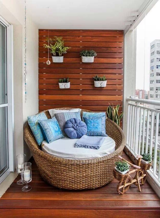 Wicker chair on a small balcony