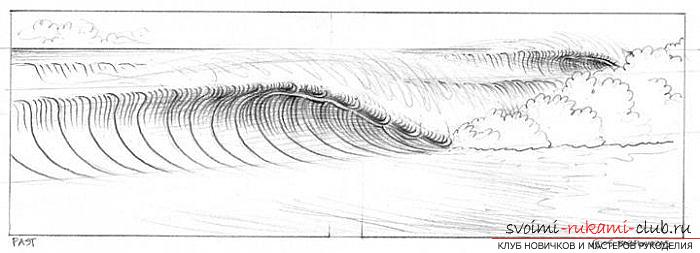 Lesson of drawing a sea wave. Photo Number 21
