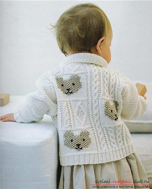 knitted knitting cardigan with a teddy bear. Photo №1