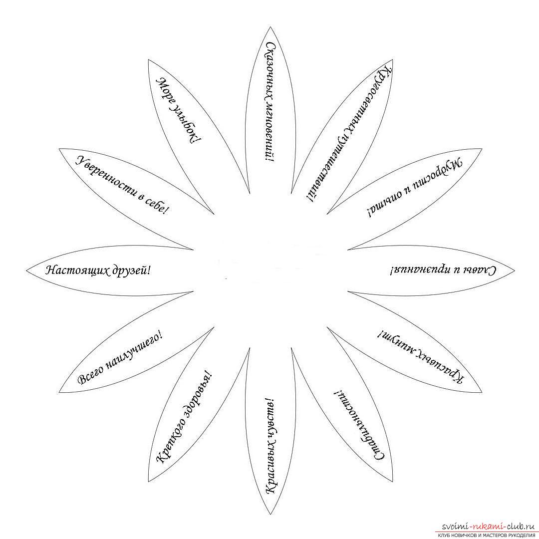Cet artisanat de maître-classe détaillée en papier avec ses propres mains avec une photo et une description vous apprendra comment faire une marguerite avec des souhaits .. Photo №10
