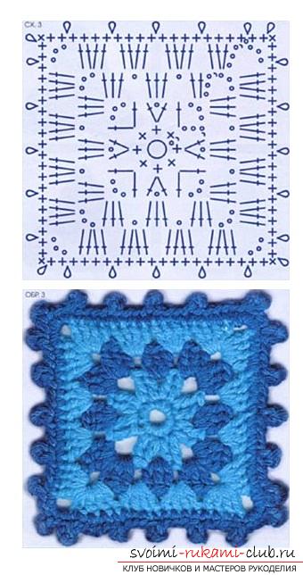 Schemes and description of knitting crocheted square motifs. Photo №6