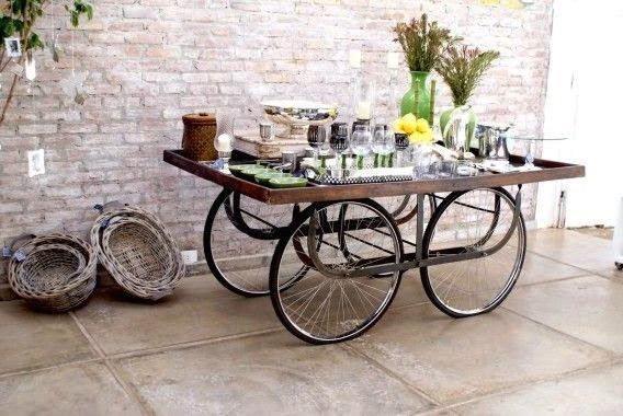 summer table on bicycle wheels