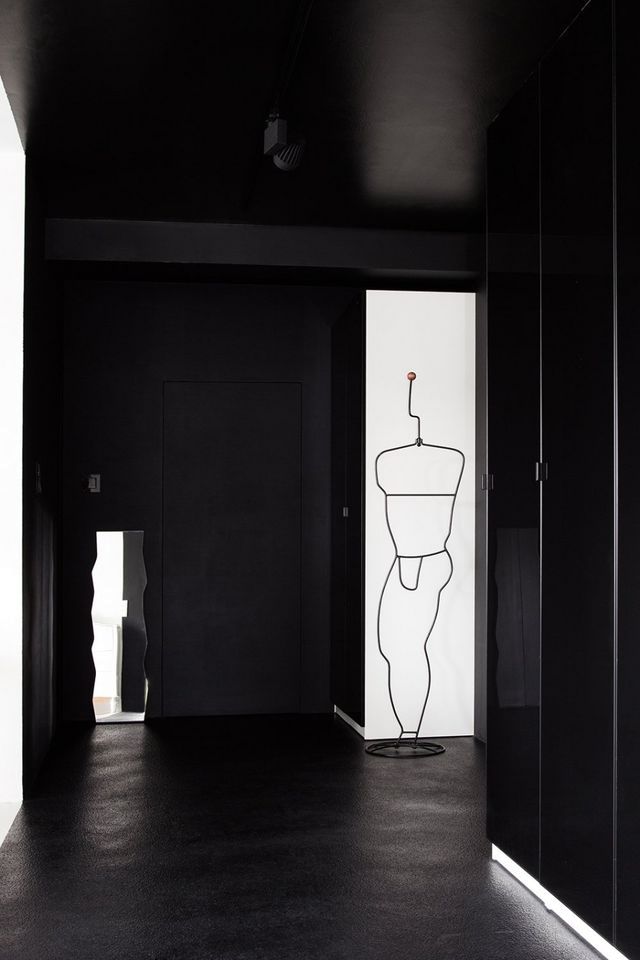 dressing room in black and white interior