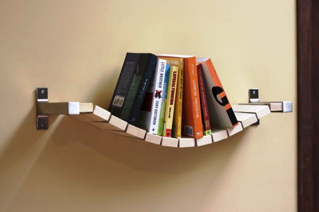 bookshelf in the form of a rope bridge, ed lewis