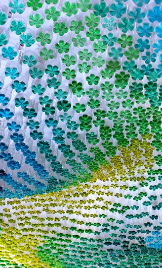 master-class multi-colored canopy of plastic bottles with their own hands