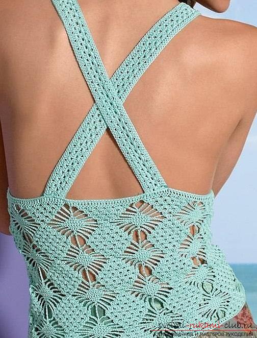 How to tie summer female t-shirts with crochet with patterns, patterns and job description .. Photo # 10