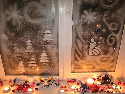 How and what to do on the window drawings in the New Year theme, the material and ways of drawing them, photos, as examples and ideas for inspiration. Photo №4