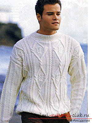Tie for a man a beautiful pullover with a pattern of a scythe according to the scheme. Photo №1