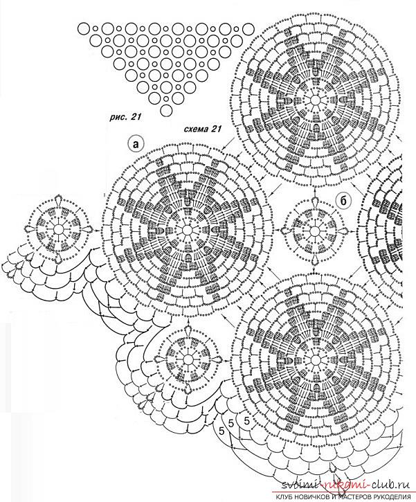How to crochet a shawl with one cloth and frommotifs, diagrams and a description of the performance of the work from the center of the shawl, from the bottom corner and the bottom, a description of how to make the brushes on the shawl and tie a magnificent column. Photo Number 11