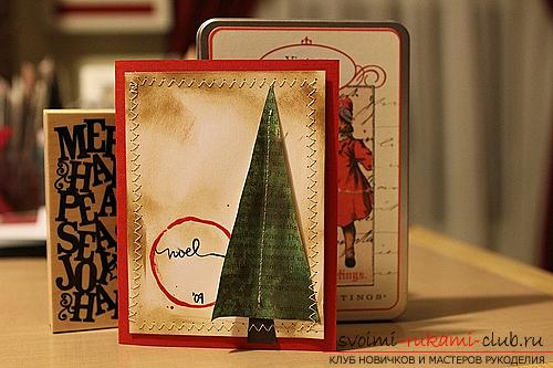 Greeting cards with own hands, how to make a New Year's greeting card in the technique of scrapbooking, rules and tips on making postcards by oneself. Photo # 13