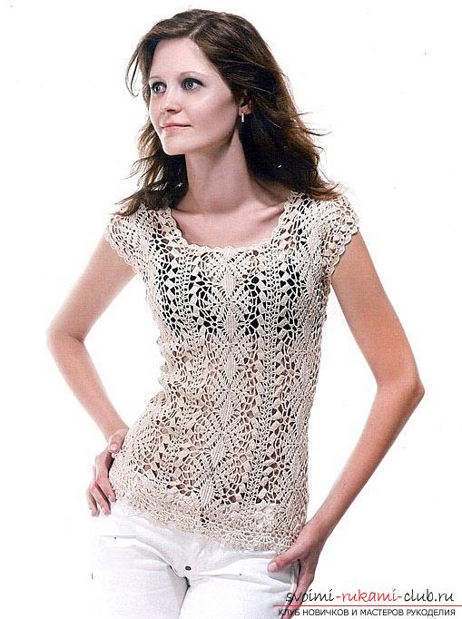 How to crochet openwork summer women's blouses in different techniques with schemes .. Photo # 16