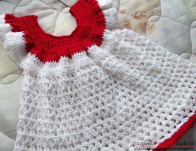 We knit a dress for a little girl, crochet. Picture №3