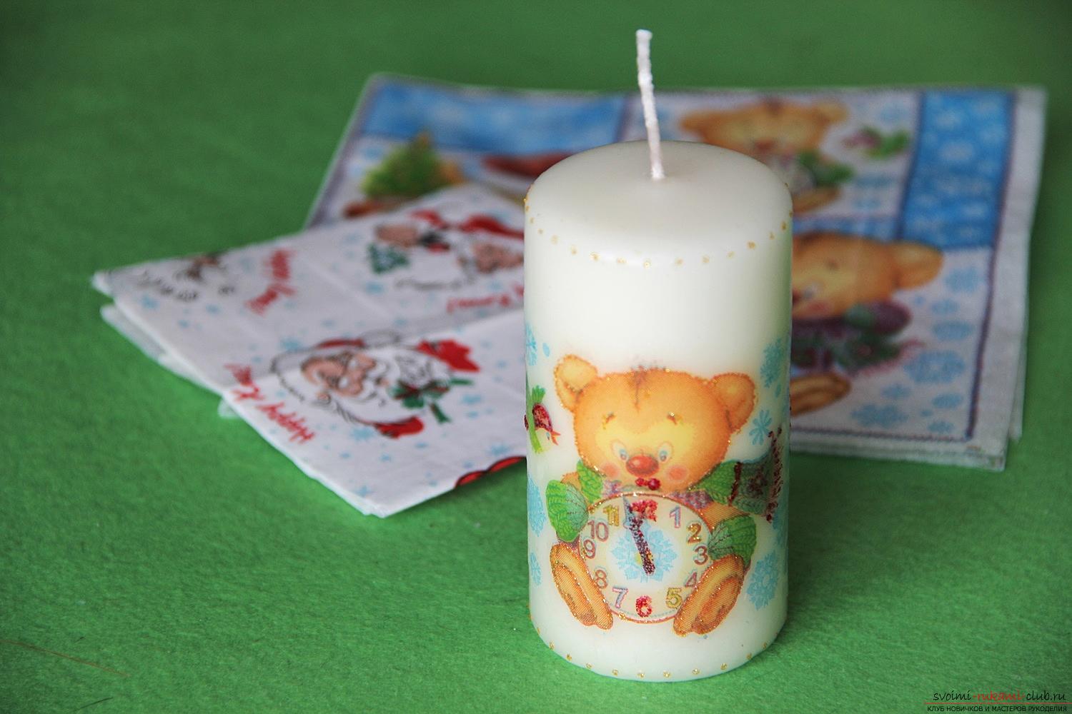 Master class with photo will teach how to make a hot decoupage of a candle with a napkin for the New Year. Photo Number 14