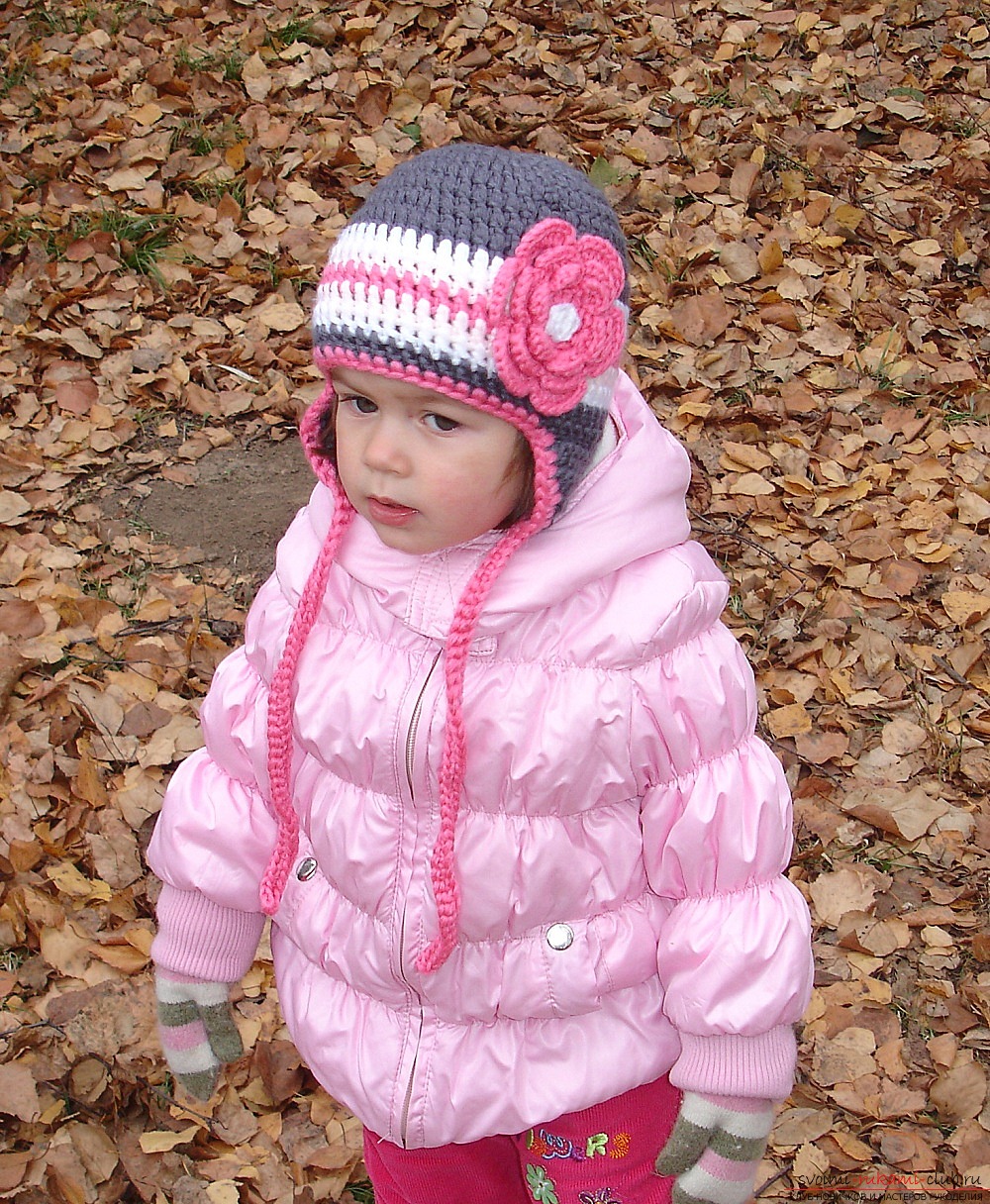 knitted crocheted beanie with ears for the girl. Photo №5