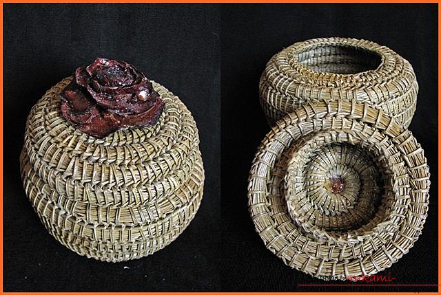 Weaving of the original basket of pine needles with explanations and phased photos .. Photo # 1