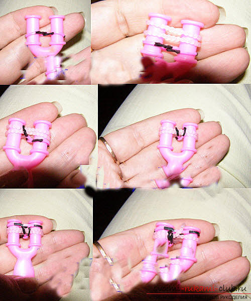 Leren armband Franse vlecht weven van gekleurd rubber met eigen handen foto. Fotonummer 11
