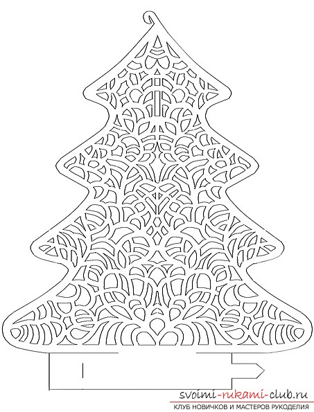 photo examples of the process of making an openwork Christmas tree made of paper. Photo # 2