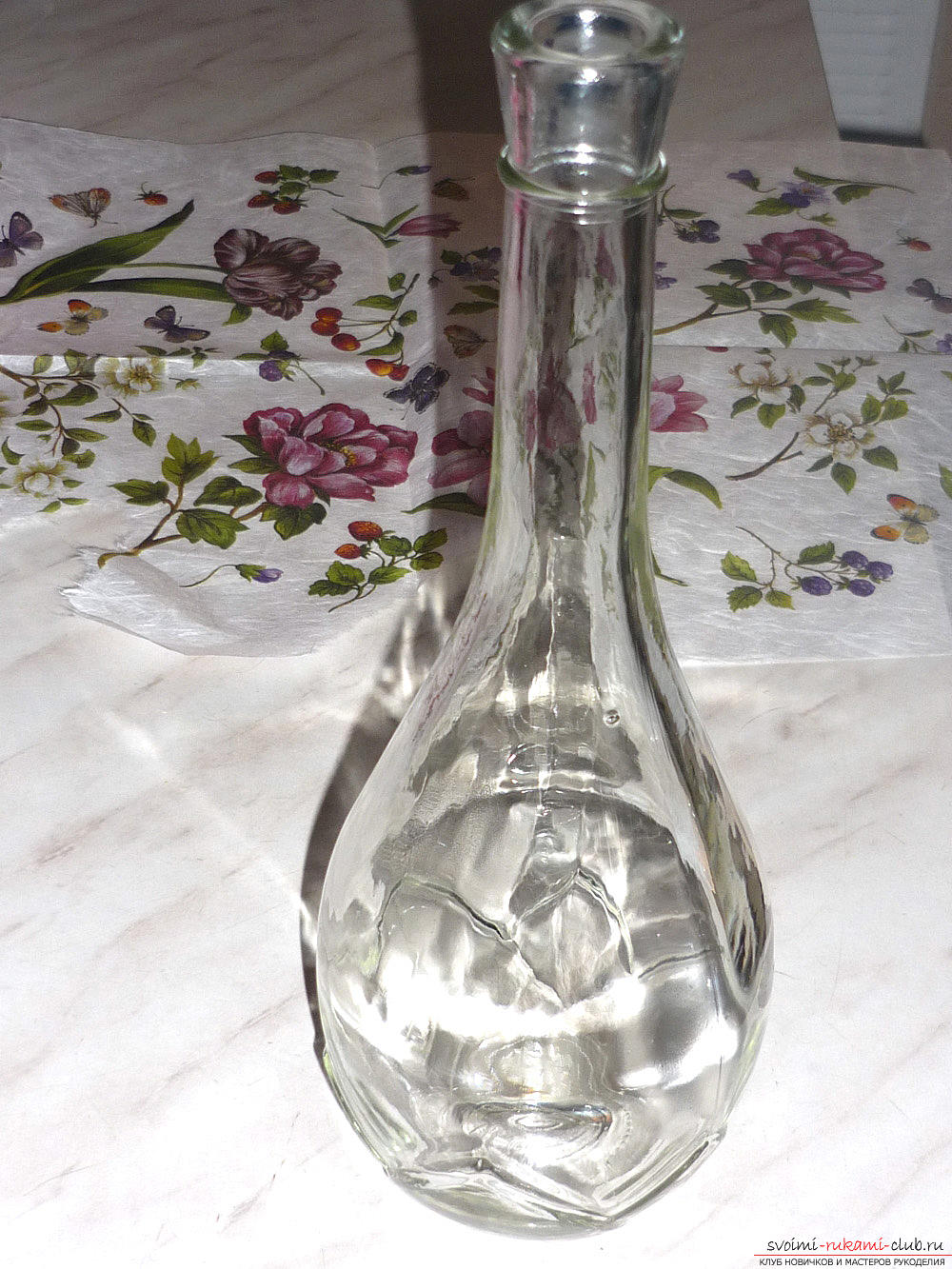 How to do decoupage bottles with rice paper. Photo # 2